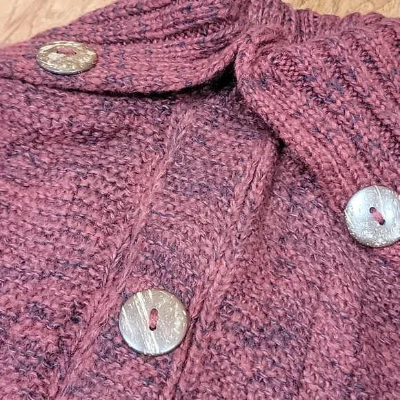 Snuggly Burgundy Sweater Cape with Coconut Buttons - Picture 8 of 10